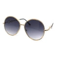 thumbnail image 1 of Womens Oversize Round Inlay Tortoise Metal Rim Fashion Sunglasses Gold - Smoke, 1 of 4