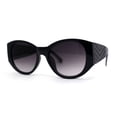 thumbnail image 1 of Womens Oversize Round Thick Temple Chic Plastic Cat Eye Sunglasses Black Smoke, 1 of 4