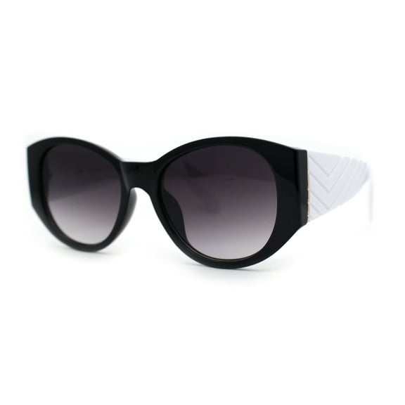 Womens Oversize Round Thick Temple Chic Plastic Cat Eye Sunglasses Black White Smoke