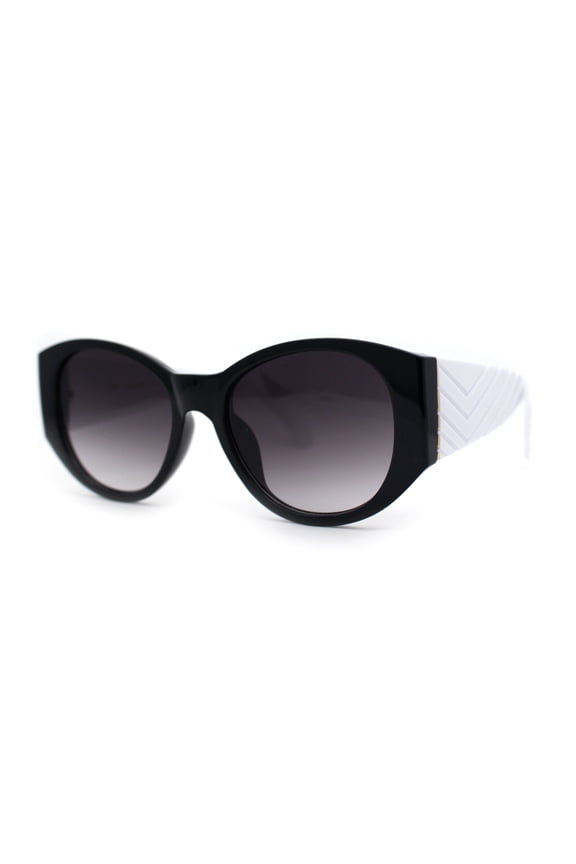 Womens Oversize Round Thick Temple Chic Plastic Cat Eye Sunglasses Black White Smoke