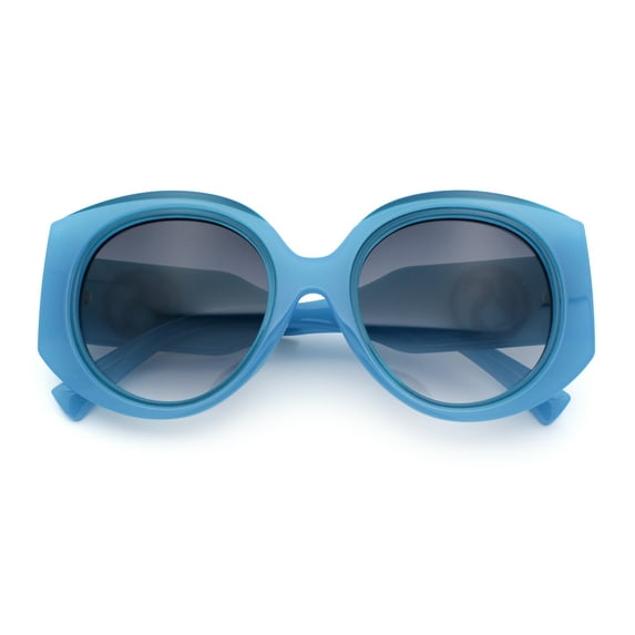 Womens Oversize Round Thick Temple Plastic Designer Fashion Diva Sunglasses Blue Green - Smoke