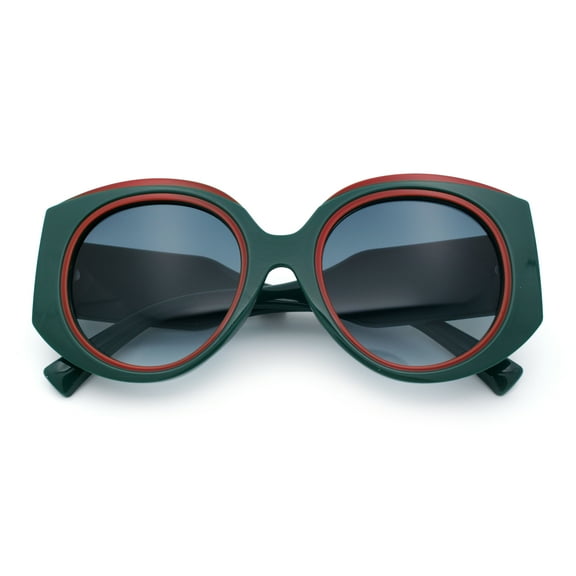 Womens Oversize Round Thick Temple Plastic Designer Fashion Diva Sunglasses Green Red - Smoke
