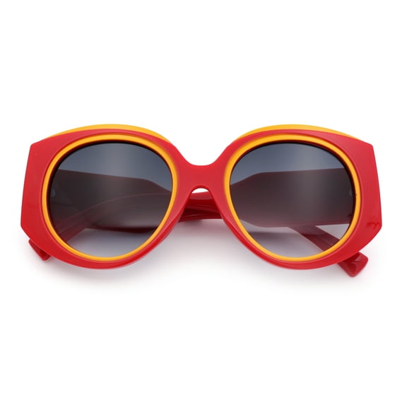 Womens Oversize Round Thick Temple Plastic Designer Fashion Diva Sunglasses Red Orange - Smoke