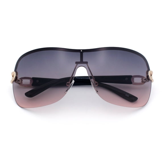 SA106 Womens Oversize Shield Curved Wrap Around Fashion Sunglasses / Gold Frame - Black Brown Lens