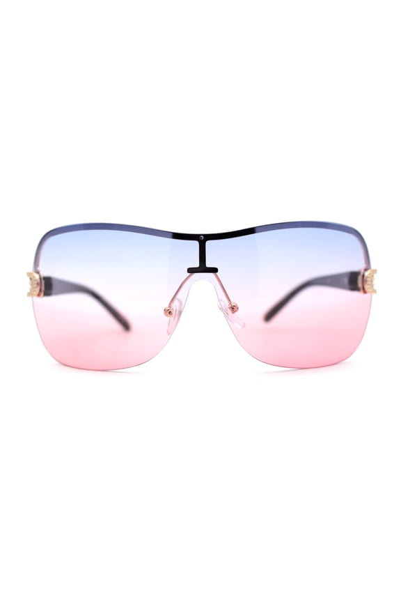 Womens Oversize Shield Curved Wrap Around Designer Sunglasses Gold Blue Pink