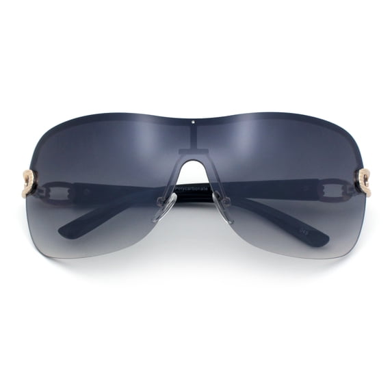 SA106 Womens Oversize Shield Curved Wrap Around Fashion Sunglasses / Gold Frame - Gradient Black Lens