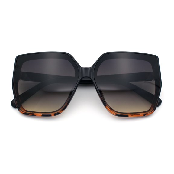 Womens Oversize Square Minimal Chic Mod Inset Lens Sunglasses Black Tortoise - Smoke