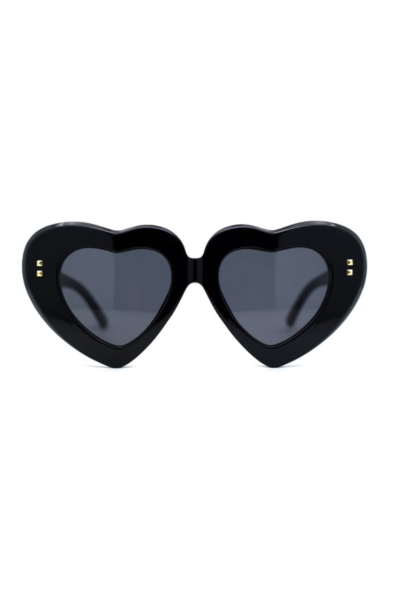 Womens Oversize Thick Heart Shape Funky Retro Sunglasses All Black