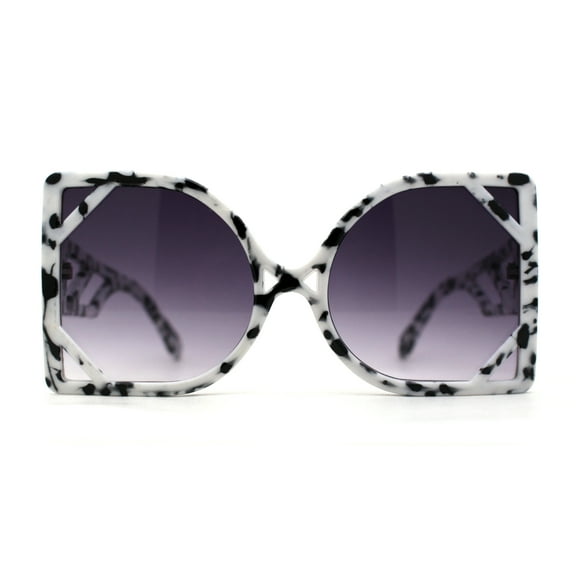 Womens Oversize Thin Geometric Mod Butterfly Sunglasses White Marble Smoke