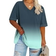 thumbnail image 1 of Womens Oversize Tops Gradient Printed Plus Size Casual Short Sleeve V-Neck Tunic Top Ladies Comfy Loose Elbow T-Shirts Basic Pullover Blouses Christmas Outfit, 1 of 4