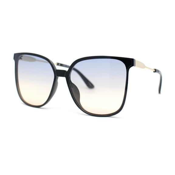 Womens Oversized 90s Fashion Thin Plastic Horn Rim Sunglasses Black - Blue Brown