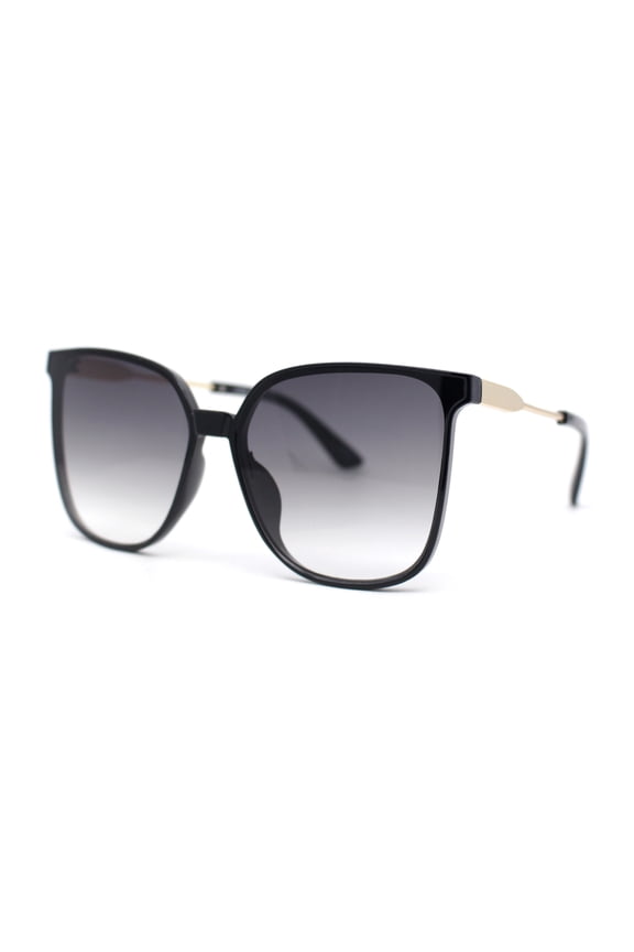 Womens Oversized 90s Fashion Thin Plastic Horn Rim Sunglasses Black - Smoke