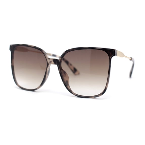 Womens Oversized 90s Fashion Thin Plastic Horn Rim Sunglasses Grey Tortoise - Brown