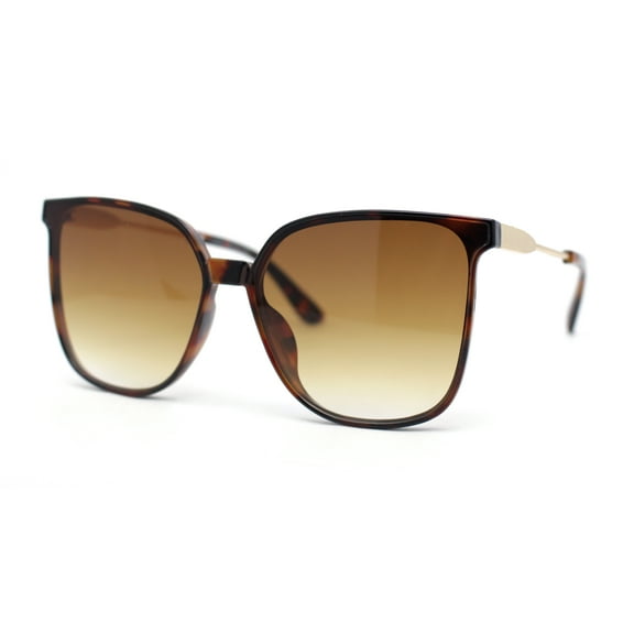 Womens Oversized 90s Fashion Thin Plastic Horn Rim Sunglasses Tortoise - Brown