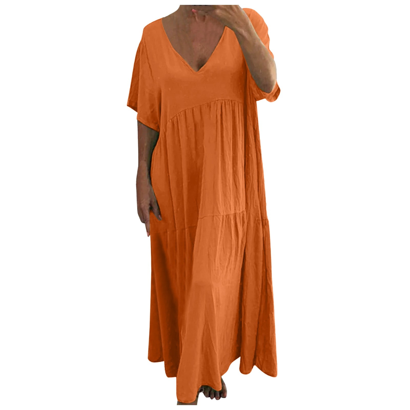 Womens Oversized Baggy Cotton Maxi Dresses Summer Loose Beach V Neck