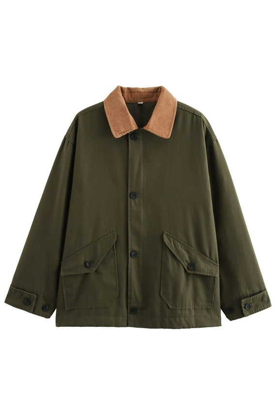 Womens Oversized Barn Jacket Zip Up Military Safari Jackets Vintage Coat (Green XXXXXXS)