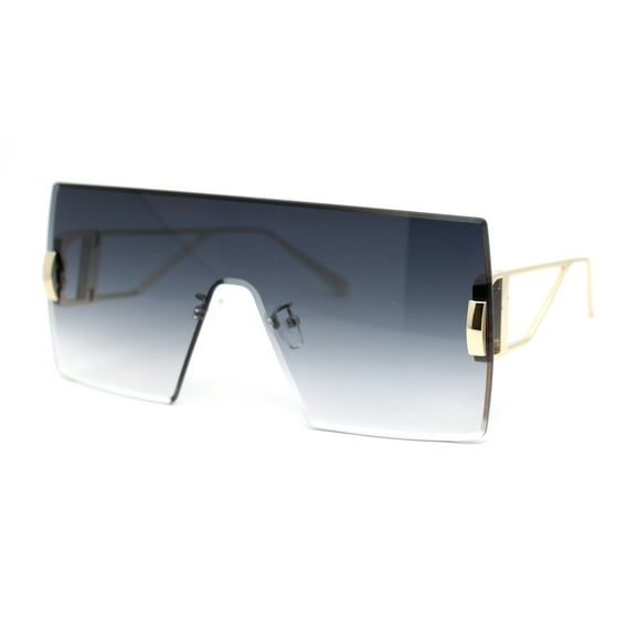 Womens Oversized Beveled Rimless Rectangle Mono Lens Sunglasses Gold - Smoke