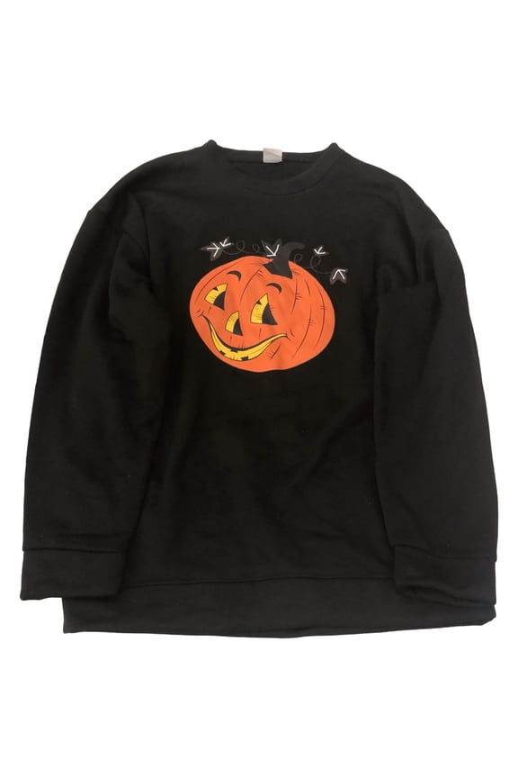 Womens Oversized Black Pumpkin Halloween Sweat Shirt Sweatshirt Medium
