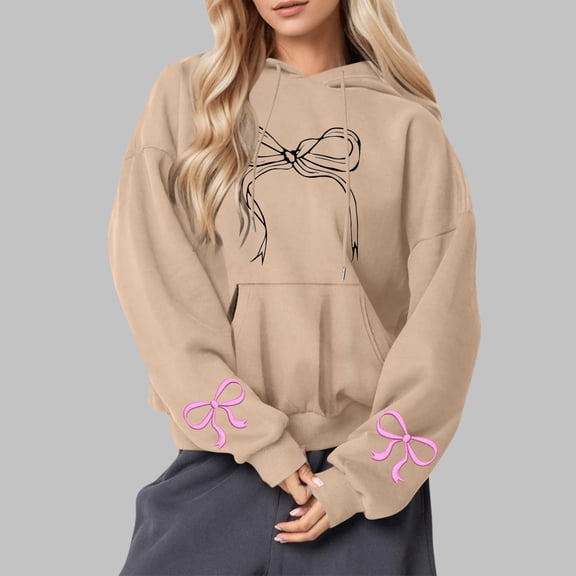 Byworldtasic Womens Sweatshirts Womens Oversized Bow Tie Printed Hoodies Sweatshirts Vintage Hoodies for Women 2025
