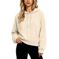 thumbnail image 1 of Womens Oversized Boxy Cropped Hoodie Drop Shoulder Top with Contrast Metal Tip Drawstring Balloon Cuffs & Pocket Free Design, Casual Lounge Pullover, 1 of 5
