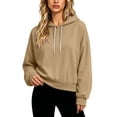 thumbnail image 1 of Womens Oversized Boxy Cropped Hoodie Drop Shoulder Top with Contrast Metal Tip Drawstring Balloon Cuffs & Pocket Free Design, Casual Lounge Pullover, 1 of 5