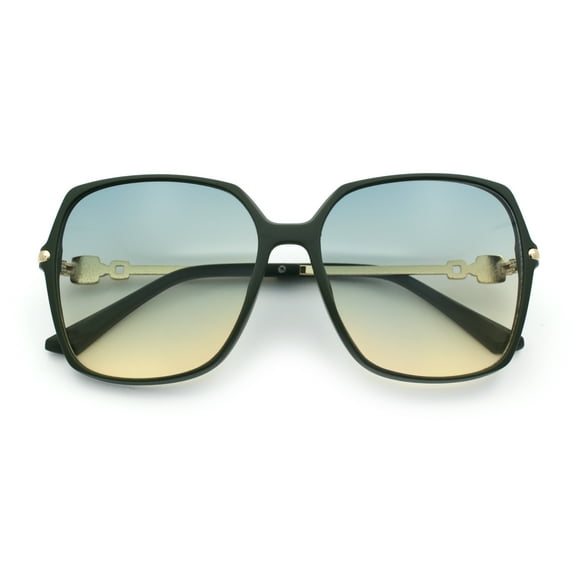 Womens Oversized Butterfly Rectangle Fashion Rhinestone Arm Sunglasses Green - Blue Beige