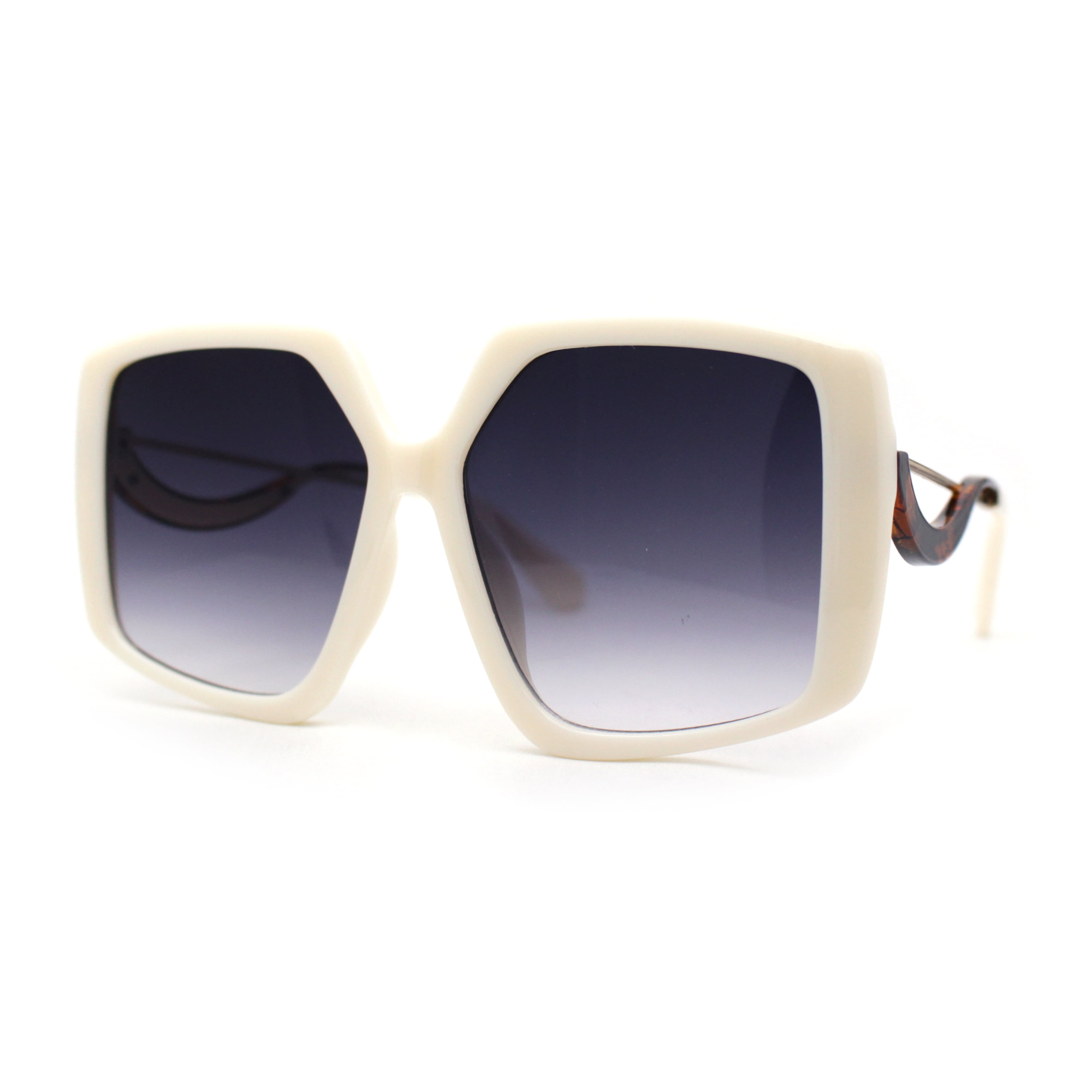 Womens Oversized Butterfly Waved Arm Luxury Sunglasses White