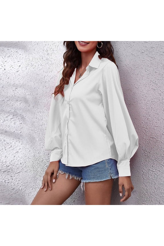 Womens Oversized Button Down Boyfriend Shirts Smocked Cuffed Casual Collared Long Sleeve Striped Blouse Tops Pocket White L