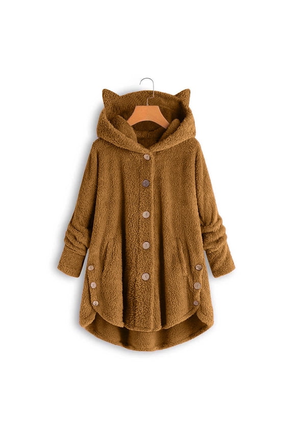 Womens Oversized Button Down Sherpa Jacket Plus Size Fleece Hoodie Warm Winter Teddy Coat Outerwear