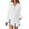 thumbnail image 1 of Womens Oversized Button Down Shirts Long Sleeve Collared Dress Solid Textured Print Blouses Lightweight Casual Loose Fit Tops, 1 of 8