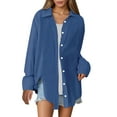 thumbnail image 1 of Womens Oversized Button Down Shirts Long Sleeve Collared Dress Solid Textured Print Blouses Lightweight Casual Loose Fit Tops, 1 of 9