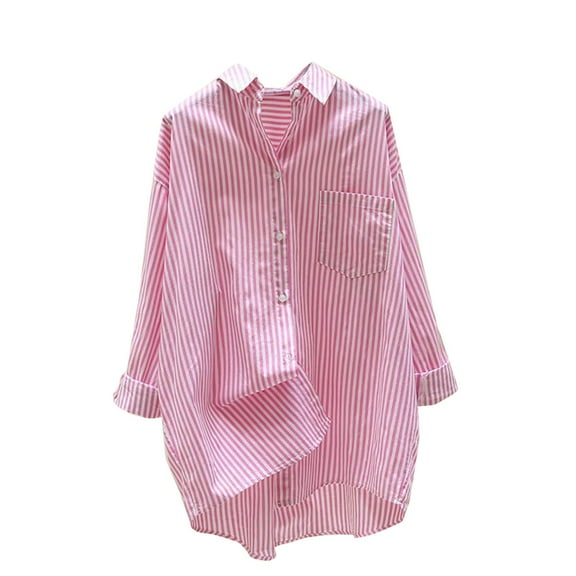 Womens Oversized Button Down Shirts Long Sleeve Stripe Tops Casual Fashion Elegant Dressy Work Blouse with Pocket