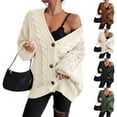 thumbnail image 1 of Womens Oversized Cable Knit Cardigan Sweater Button Front V Neck Long Sleeve Soft Warm Casual Outerwear for Fall Winter Daily Wear Ladies Top, S, 1 of 6