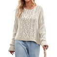 thumbnail image 1 of Womens Oversized Cable Knit Crew Neck Long Sleeve Fall Chunky Pullover Casual Loose Fit Sweater Tops S, 1 of 9