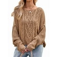thumbnail image 1 of Womens Oversized Cable Knit Crew Neck Long Sleeve Fall Chunky Pullover Casual Loose Fit Sweater Tops Khaki L, 1 of 9