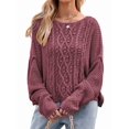 thumbnail image 1 of Womens Oversized Cable Knit Crew Neck Long Sleeve Fall Chunky Pullover Casual Loose Fit Sweater Tops Red L, 1 of 9