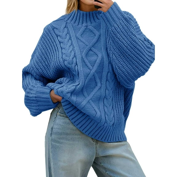 Womens Oversized Cable Knit Sweaters 2025 Fall Winter Trendy Button Up Turtleneck Chunky Pullover Sweater Tops