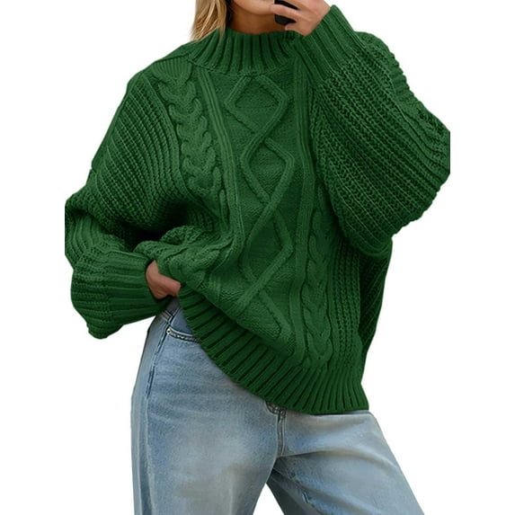 Womens Oversized Cable Knit Sweaters 2025 Fall Winter Trendy Button Up Turtleneck Chunky Pullover Sweater Tops