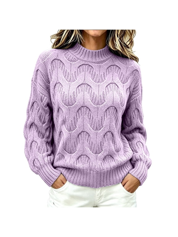 Womens Oversized Cable Knit Sweaters 2026 Fall Winter Chunky Knitted Pullover Mock Neck Sweater Tops Loose Outfits, Dressy Casual Clothing