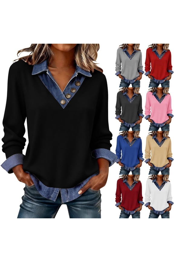 Womens Oversized Cable Knit Sweaters Long Sleeve Button Up Denim Polo Neck Knit Pullover Tunic Sweaters