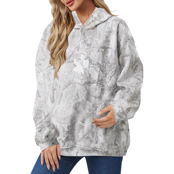Womens Oversized Camo Hoodie Sweatshirt Maple Leaf Print Fleece Pullover Sweatshirts Long Sleeve Fall Hoodies