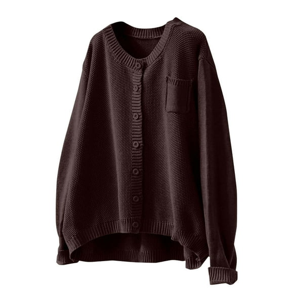 Womens Oversized Cardigan, Comdrip Knitted Cardigan Jacket for Women Autumn Clothes Retro Literary Loose Casual Long Sleeved Sweater Casual Jacket Knitted Cardigans for Women Coffee L