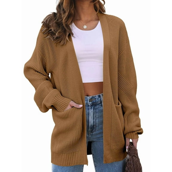 Womens Oversized Cardigan Soft Knit Cardigan Sweater with Pockets Camel S