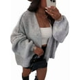 thumbnail image 1 of Womens Oversized Cardigan Sweaters 2025 Fall Long Lantern Sleeve Knit Open Front Light-Weight Sweater Light Gray M, 1 of 9