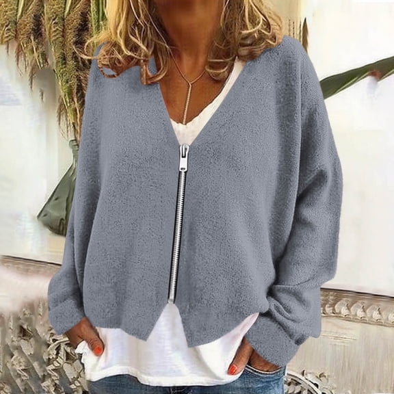 Womens Oversized Cardigan Sweaters Long Sleeve V Neck Open Front Fall Jackets Casual Full Zip up Outerwear New Women's Fashion Fall Jacket Gray L