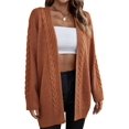 thumbnail image 1 of Womens Oversized Cardigan Sweaters Open Front Cable Knit Lantern Long Sleeve Chunky Outwear Coats Camel Color L, 1 of 9
