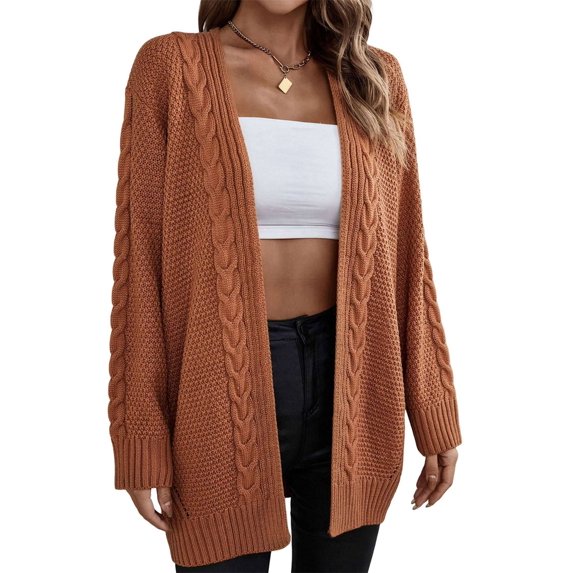 Womens Oversized Cardigan Sweaters Open Front Cable Knit Lantern Long Sleeve Chunky Outwear Coats Camel Color L