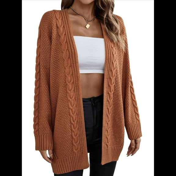 Womens Oversized Cardigan Sweaters Open Front Cable Knit Lantern Long Sleeve Chunky Outwear Coats Camel Color M