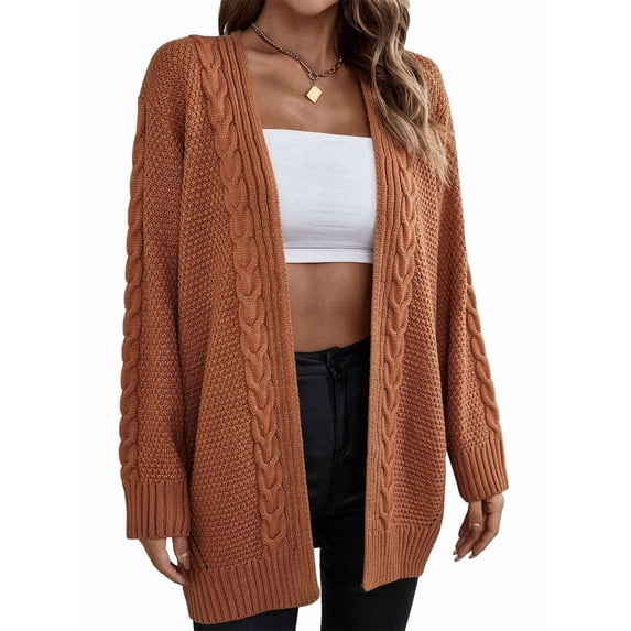 Womens Oversized Cardigan Sweaters Open Front Cable Knit Lantern Long Sleeve Chunky Outwear Coats Camel Color S