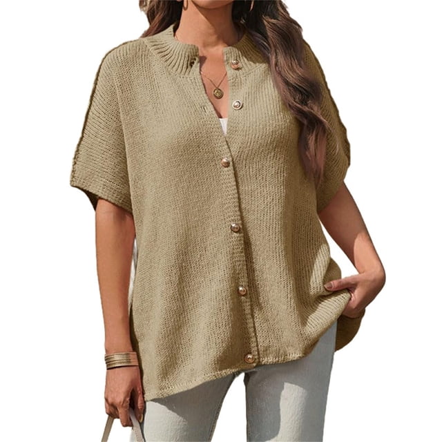Women Oversized Cardigan Sweaters Short Sleeve Button Down Casual Lightweight Loose Knit Cardigans